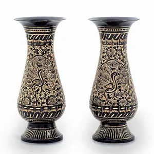 Little India Golden Meenakari Work Flower Vase (Set of 2 BrassHCF201)