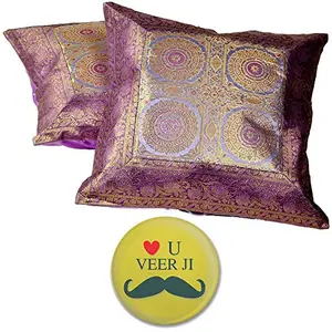 Little India Zari Hand Embroidery Work Silk 2 Piece Cushion Cover Set - Multicolor (DLI3CUS821)