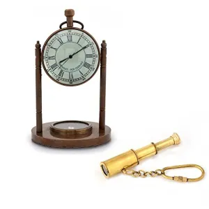 Little India Combo of Clock Compass and Telescope Key Chain (Brown)