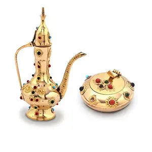 Little India Combo of Gemstone Work Brass Surahi and Ash Tray (Brown)