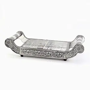 Little India White Metal Dry Fruit Tray Handicraft Gift (363 Silver)