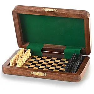 Travelers Handcrafted Wood Mini Chess Board (Brown 114)