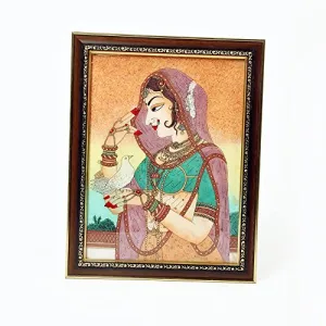 Little India Cute Bani Thani with Pigeon Gemstone Painting (343 Brown)