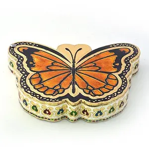Little India Golden Meenakari Work Dryfruit Container Storage Box/Serving Trays for Home (Butterfly)