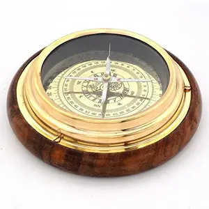 Wood and Brass Real Nautical Compass Handicraft (215 Silver)