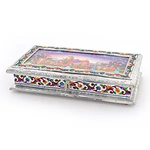 Little India Decorative White Metal 3 Partitions Dryfruit Box (302 Silver)