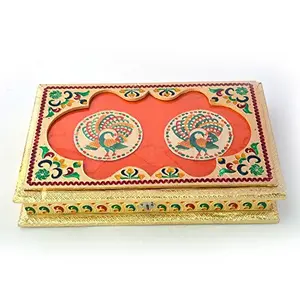 Little India Golden Meenakari Peacock Pair Design Dryfruit Box (431 Gold)