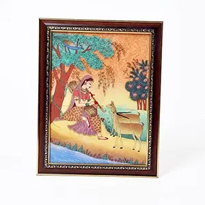 Little India Meera Playing Sitar and Forest Gemstone Photo Frames for Walls Decoration / Paintings for Living Room Large with Frame (344 Brown)