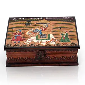 Little India Wooden Hand Painted Jewellery Storage Organiser Box for Women (Dhola Maru)