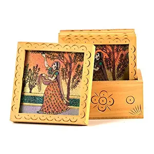 Little India Unique Gemstone Painted Square Tea Coaster Set (212 White)