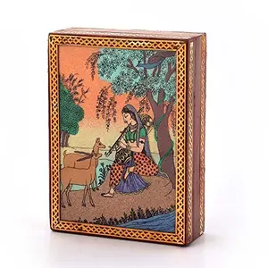 Little India Gemstone Meera Painting Wooden Jewellery Box (256 Brown)
