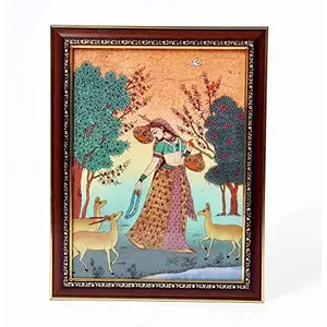 Little India Sitar Playing Meera with Dears Wooden Photo Frames for Walls Decoration / Paintings for Living Room Large with Frame (345 Brown)