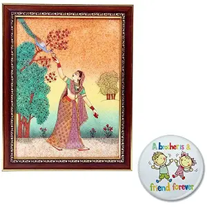 Little India Gemstone Meera Playing Sitar in Forest Photo Frames for Walls Decoration/Paintings for Living Room Large with Frame and Fridge Magnet (Design 4)