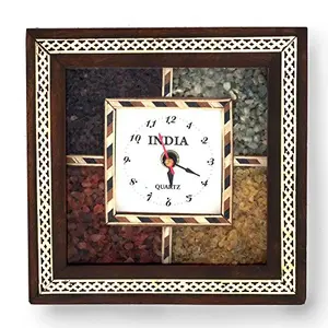Little India Antique Handcrafted Gemstone Wooden Wall Clock (189 Brown)