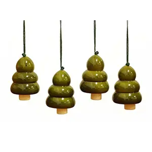 Handcrafted Wooden Christmas Decor : TREE BELLS - Green (Set of 4)