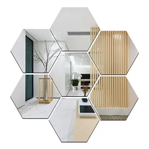 Offering 3D Large Hexagon Acrylic Stickers (Pack of 7) (Size - 5 Inch Each Piece) with 10 Butterfly Acrylic Mirror Wall Stickers for Home & Offices (Silver)