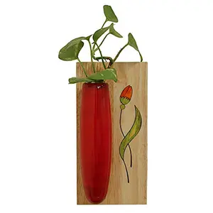 Handcrafted Wooden Home Decor- Wall Hanging Planter (Red)