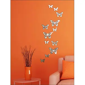 Exclusive Offer - {Get (pack of 10) 3D butterfly wall sticker with every order} - Butterflies Modern Silver (Pack of 12) 3D aCryliC stiCker 3D aCryliC stiCkers for wall 3D mirror wall stiCkers 3D aCryliC wall stiCker 3D deCorative stiCkers 3D aCryliC home