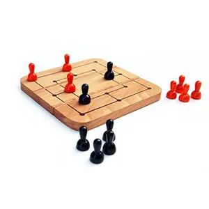 Handcrafted Wooden Toy: 5-in-1 Strategy Board Game: Six Men's Morris + 4 Games