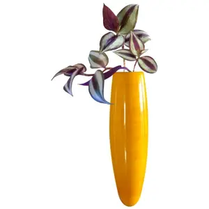 Wood Handcrafted Magnetic Fridge Side Vase - Yellow 17 cm X 4 cm X 4 cm