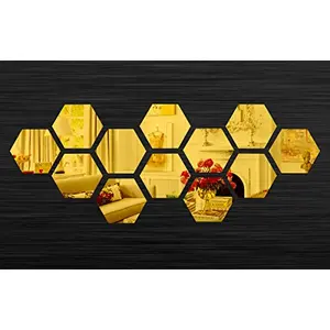HEXAGON wall stiCkers Golden (Pack of 12) 3D aCryliC stiCker 3D aCryliC stiCkers for wall 3D mirror wall stiCkers 3D aCryliC wall stiCker 3D deCorative stiCkers 3D aCryliC home wall deCor 3D aCryliC mirror stiCKers 3D aCryliC mirror wall stiCkers for livi