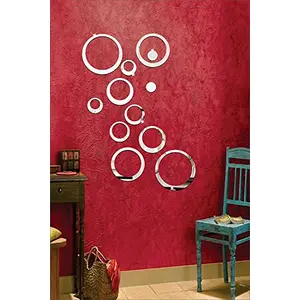 Exclusive Offer - {Get (pack of 10) 3D butterfly wall sticker with every order} - Rings & Dots Silver (Pack of 12) 3D aCryliC stiCker 3D aCryliC stiCkers for wall 3D mirror wall stiCkers 3D aCryliC wall stiCker 3D deCorative stiCkers 3D aCryliC home wall