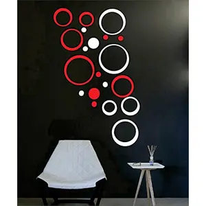 Exclusive Offer - {Get (pack of 10) 3D butterfly wall sticker with every order} - Rings & Dots Red & White (Pack of 20) 3D aCryliC stiCker 3D aCryliC stiCkers for wall 3D mirror wall stiCkers 3D aCryliC wall stiCker 3D deCorative stiCkers 3D aCryliC home