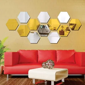Offering 3D Hexagon Acrylic Stickers (Pack of 12-6 Silver6 Golden) with 10 Butterfly Acrylic Mirror Wall Stickers for Home & Offices