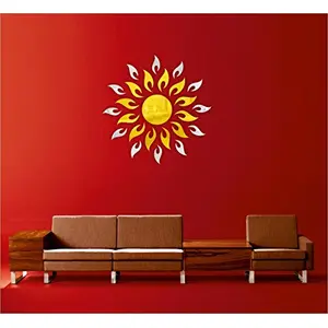 Golden Sun with Extra Falme (Pack of 25) (45 cm X 45 cm) With Small Silver Leaf 3D aCryliC stiCker 3D aCryliC stiCkers for wall 3D mirror wall stiCkers 3D aCryliC wall stiCker 3D deCorative stiCkers 3D aCryliC home wall deCor 3D aCryliC mirror stiCKers 3D
