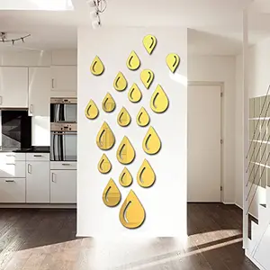 Exclusive Offer - {Get (pack of 10) 3D butterfly wall sticker with every order} - Drop Golden (Pack of 20) 3D aCryliC stiCker 3D aCryliC stiCkers for wall 3D mirror wall stiCkers 3D aCryliC wall stiCker 3D deCorative stiCkers 3D aCryliC home wall deCor 3D