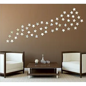 Exclusive Offer - {Get (pack of 10) 3D butterfly wall sticker with every order} - Stars Silver (Pack of 50) 3D aCryliC stiCker 3D aCryliC stiCkers for wall 3D mirror wall stiCkers 3D aCryliC wall stiCker 3D deCorative stiCkers 3D aCryliC home wall deCor 3