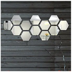Hexagon 3D Acrylic Wall Stickers (Silver) - Pack of 12