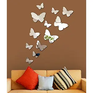 3D Butterflies Acrylic Sticker (Silver) - Pack of 12