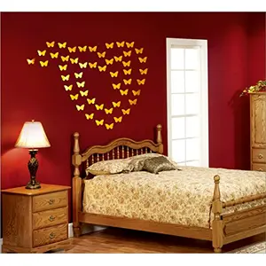 Exclusive Offer - {Get (pack of 10) 3D butterfly wall sticker with every order} - Acrylic butterfly hert Golden (Pack of 50) 3D aCryliC stiCker 3D aCryliC stiCkers for wall 3D mirror wall stiCkers 3D aCryliC wall stiCker 3D deCorative stiCkers 3D aCryliC