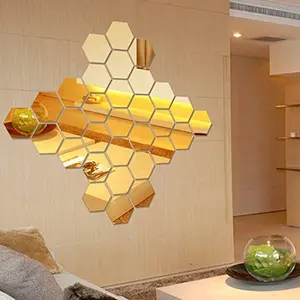 Hexagon 3D Acrylic Wall Sticker (Golden) - Pack of 28