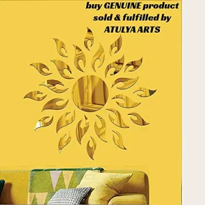 3D Acrylic Sun Flame Golden Wall Sticker(Gold) - Pack of 25