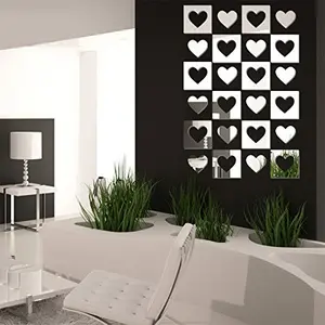 Exclusive Offer - {Get (pack of 10) 3D butterfly wall sticker with every order} - hert shaped silver (pack of 24) 3D aCryliC stiCker 3D aCryliC stiCkers for wall 3D mirror wall stiCkers 3D aCryliC wall stiCker 3D deCorative stiCkers 3D aCryliC home wall d