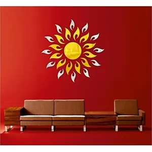 Golden Sun with Extra Falme (Pack of 25) (75 cm X 75 cm) With Small Silver Leaf 3D aCryliC stiCker 3D aCryliC stiCkers for wall 3D mirror wall stiCkers 3D aCryliC wall stiCker 3D deCorative stiCkers 3D aCryliC home wall deCor 3D aCryliC mirror stiCKers 3D