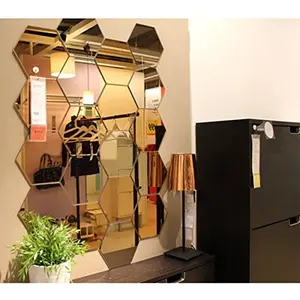 3D Acrylic Mirror Hexagon Shape Wall Stickers(Gold) - Pack of 20