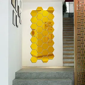 Hexagon 3D Sticker for Bedroom KDs Room (Acrylic Golden) - Pack of 28