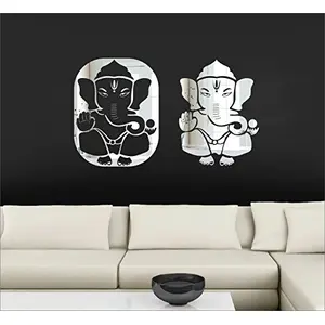 Exclusive Offer - {Get (pack of 10) 3D butterfly wall sticker with every order} - Ganesha silver (pack of 2) 3D aCryliC stiCker 3D aCryliC stiCkers for wall 3D mirror wall stiCkers 3D aCryliC wall stiCker 3D deCorative stiCkers 3D aCryliC home wall deCor