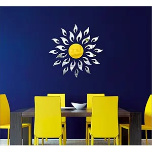 Golden Sun with Extra Falme (Pack of 25) (60 cm X 60 cm) With All Silver Leaf 3D aCryliC stiCker 3D aCryliC stiCkers for wall 3D mirror wall stiCkers 3D aCryliC wall stiCker 3D deCorative stiCkers 3D aCryliC home wall deCor 3D aCryliC mirror stiCKers 3D a