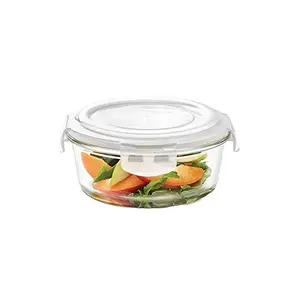 Borosil Klip N Store Microwave & Oven Safe Glass Storage Container 400 ml Round With Air Tight Lid