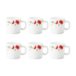 Red Carnation Opalware Cup Set 6-Pieces White