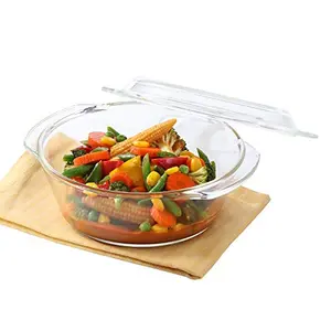 Borosil Glass Casserole Deep Round - Oven And Microwave Safe Serving Bowl With Glass Lid 2.5L