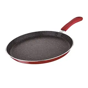 Bergner Bellini Plus 5 Layer Marble Non Stick Tawa / Dosa Tawa 26 cm Induction Base Soft Touch Handle Food Safe (PFOA Free) Thickness 4mm 1 Year Warranty Red