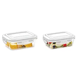 Borosil Icygchls104 Klip N Store Microwave & Oven Safe Glass Storage Container 1 L Rectangle Wi & Icygchls370 Klip N Store Microwave & Oven Safe Glass Storage Container 370 Ml