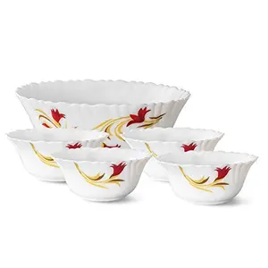 Borosil Red Lily Opalware Pudding Set 5-Pieces White
