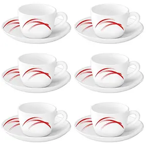 Red Stella Cup and Saucer Set 140ml 12-Pieces White