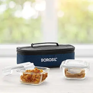 Prime Plus Borosilicate Glass Lunch Box - Set of 2 320 ml Horizontal Break and Chip Resistant Microwave Safe Office Tiffin